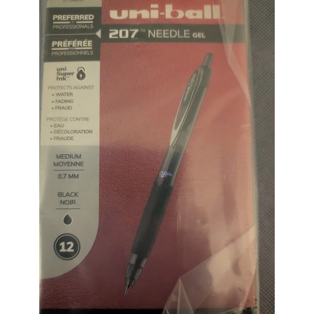 uniball 207 Needle Retractable Gel Pens, Medium Point (0.7mm), Black, 12 Pack